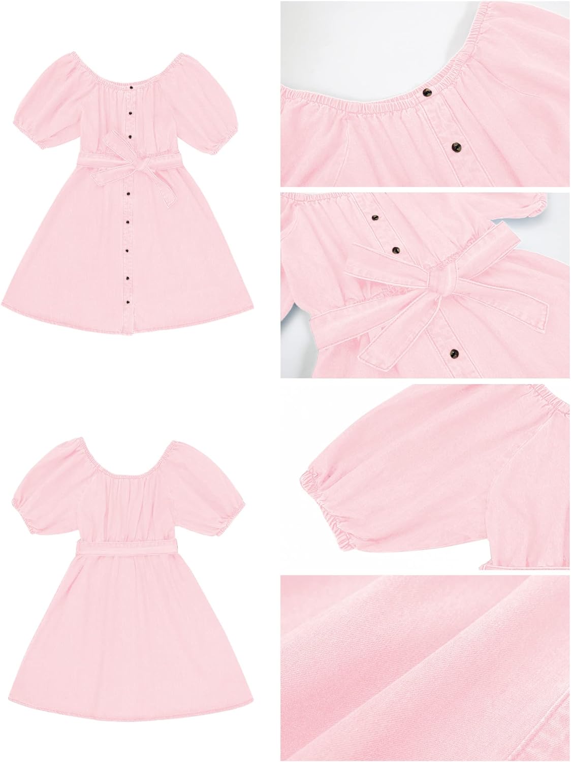 luvamia Denim Dress for Women Off The Shoulder Dresses Puff Sleeve Elastic Waist A Line Short Western Jean Dress Belted