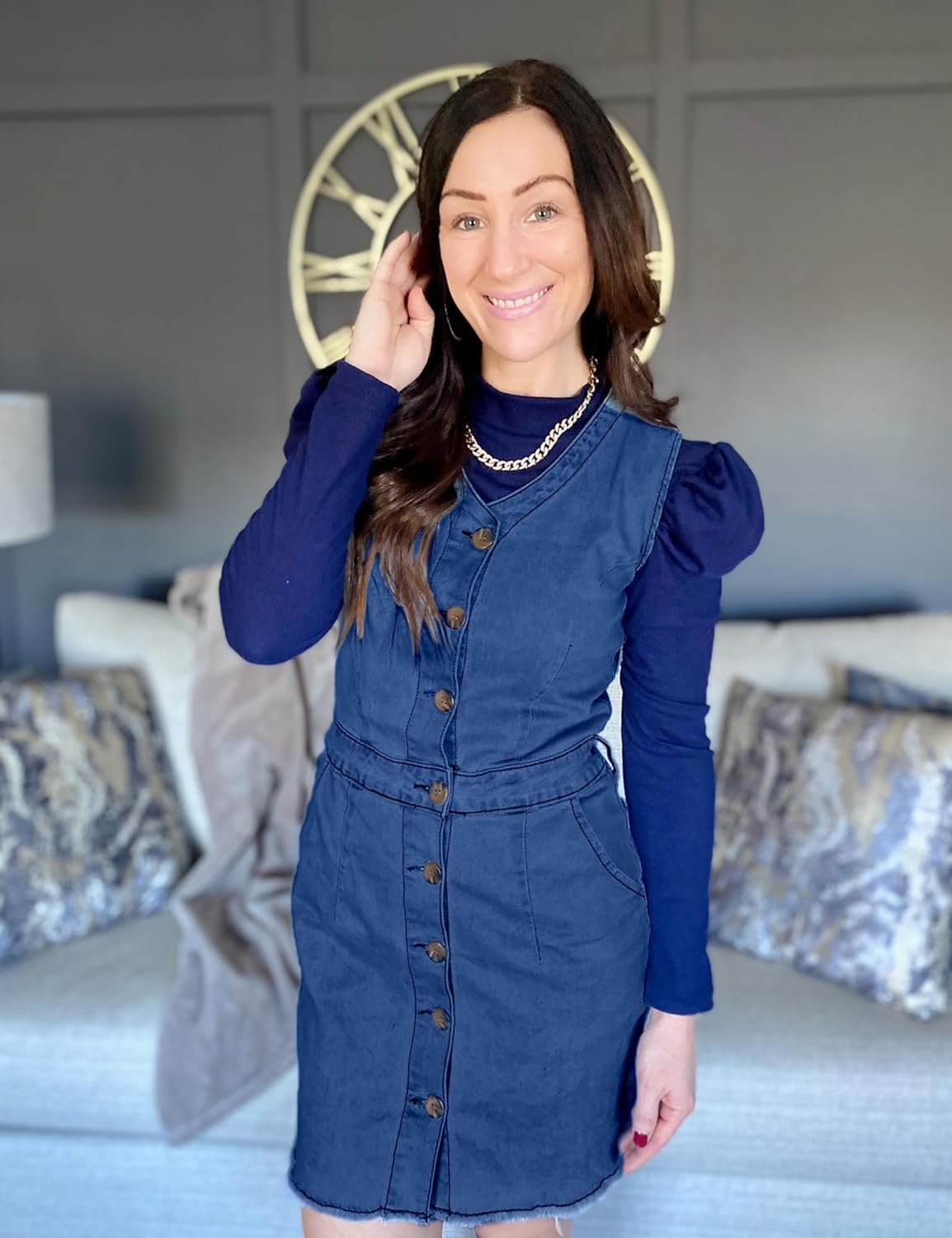 luvamia Women's Casual V Neck Sleeveless Jeans Button Down Denim Short Dress