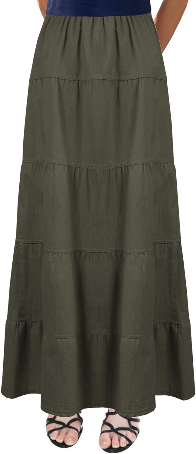 Baby'O Women's Ankle Length Tiered Long Denim Prairie Skirt