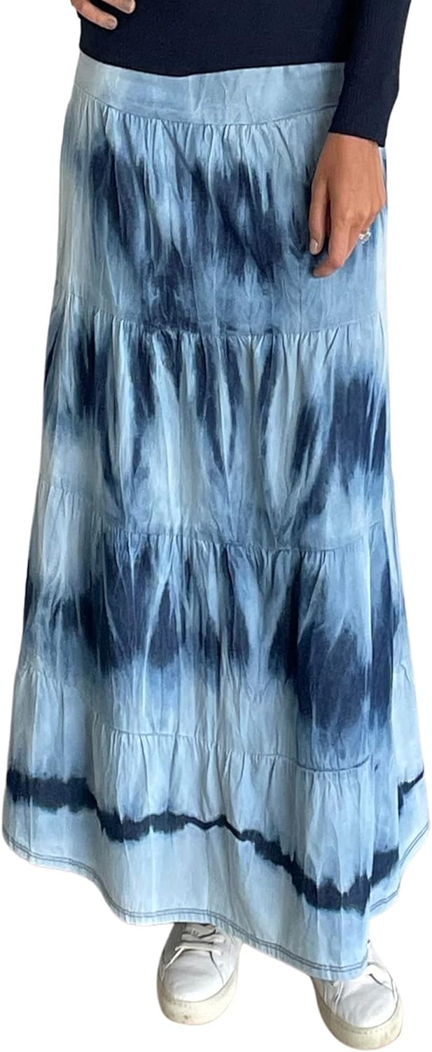 Baby'O Women's Ankle Length Tiered Long Denim Prairie Skirt