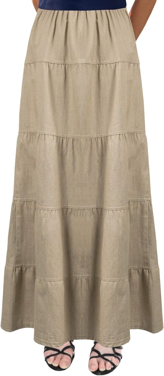 Baby'O Women's Ankle Length Tiered Long Denim Prairie Skirt