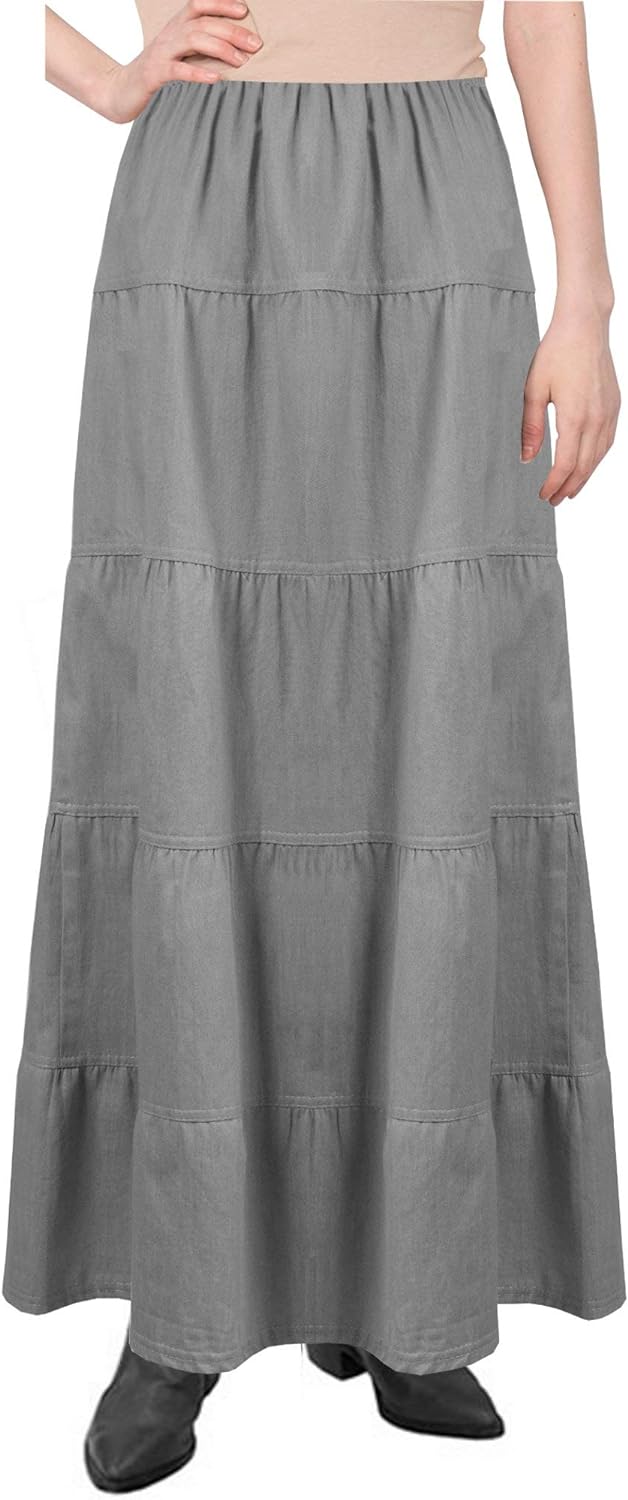 Baby'O Women's Ankle Length Tiered Long Denim Prairie Skirt