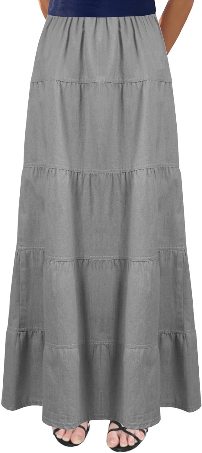 Baby'O Women's Ankle Length Tiered Long Denim Prairie Skirt