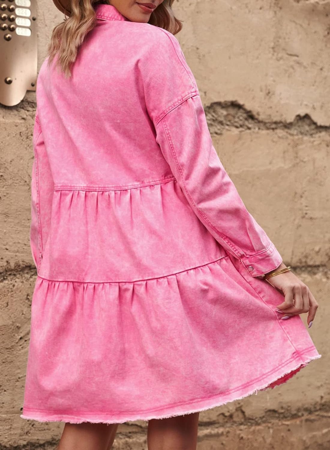 Sidefeel Womens Buttoned Frayed Pocket Short Sleeve Denim Jean Dresses