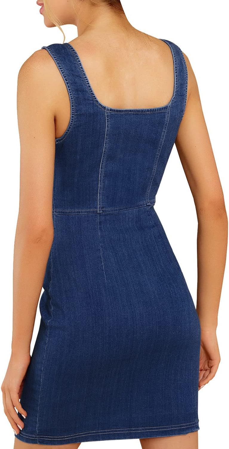luvamia Women's Casual V Neck Sleeveless Jeans Button Down Denim Short Dress