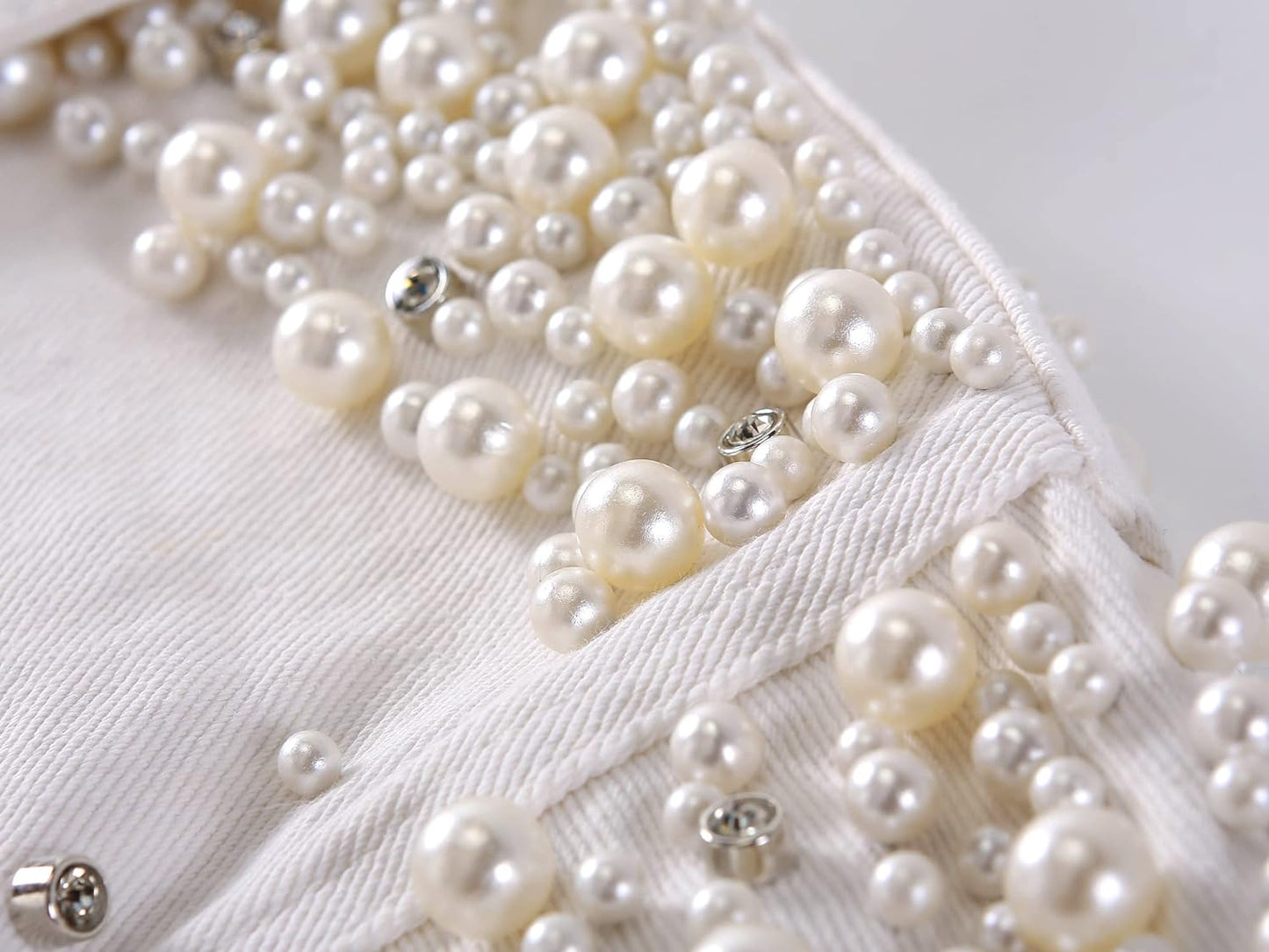 Kedera Women's Embroidered Rivet Pearl Short Denim Jacket Coat