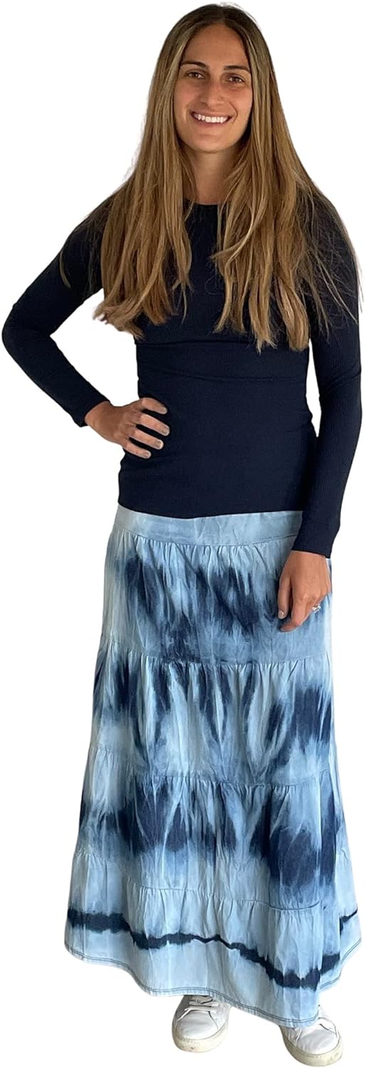 Baby'O Women's Ankle Length Tiered Long Denim Prairie Skirt