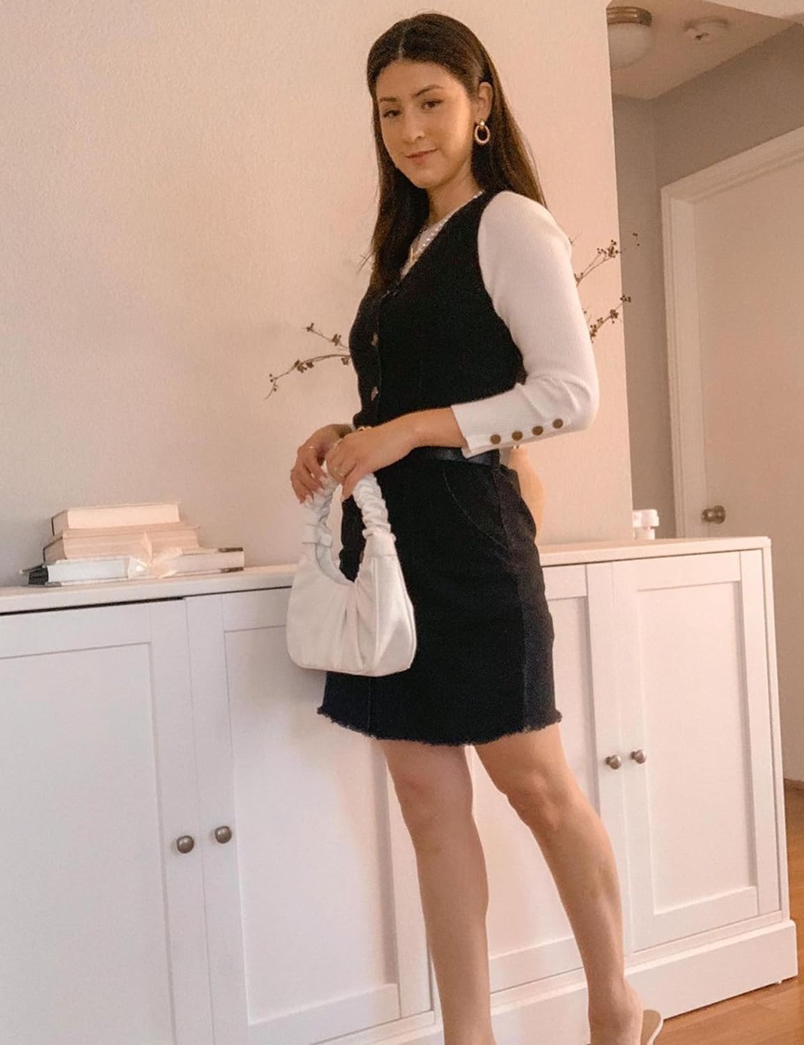 luvamia Women's Casual V Neck Sleeveless Jeans Button Down Denim Short Dress