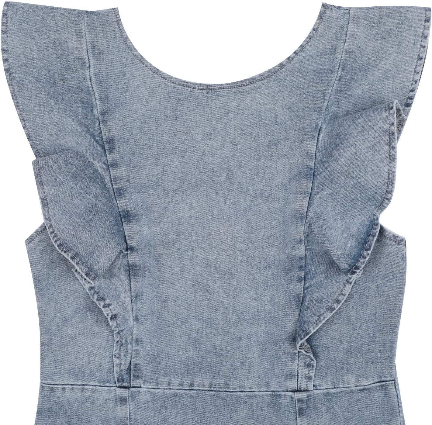MYHALF Women's Casual Round Neck Ruffle Trim Sleeveless Denim A Line Mini Dress