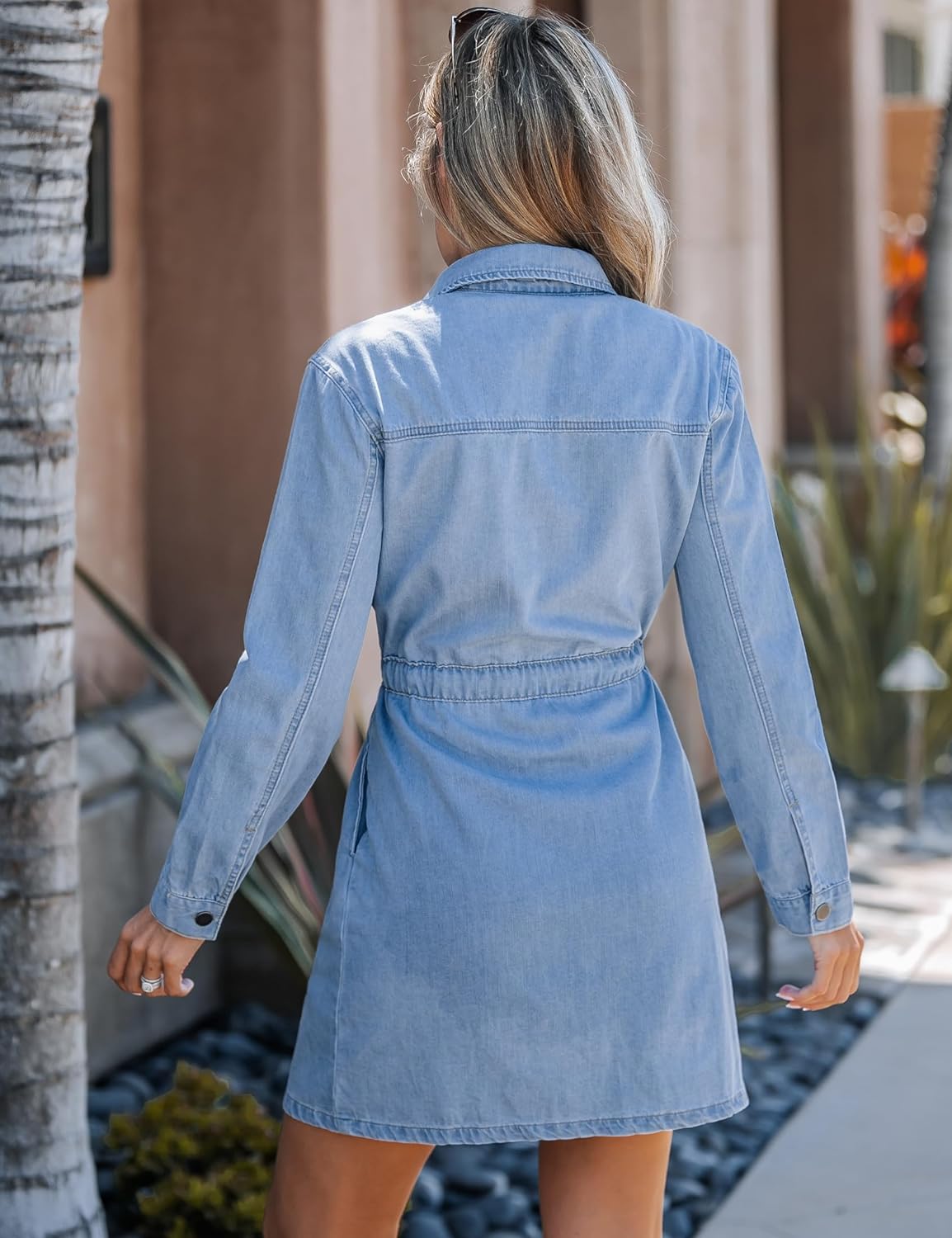 luvamia Denim Dress for Women Long Sleeve Jean Button Down Shirt Dresses with Pockets Casual Fashion Shift Short Dress