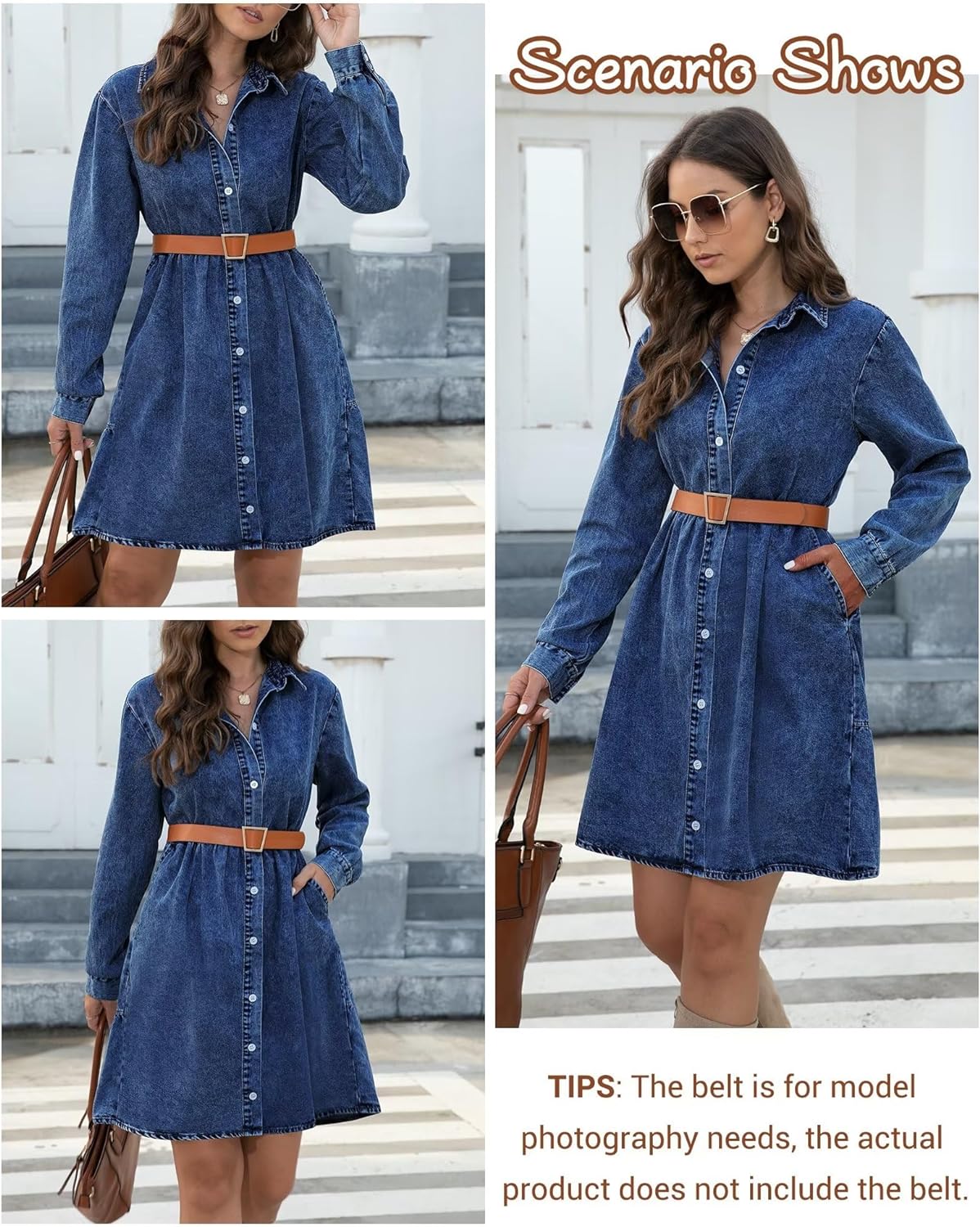 KDF Denim Dress for Women with Pockets Short Sleeve Babydoll Denim Shirt Dresses for Women 2023