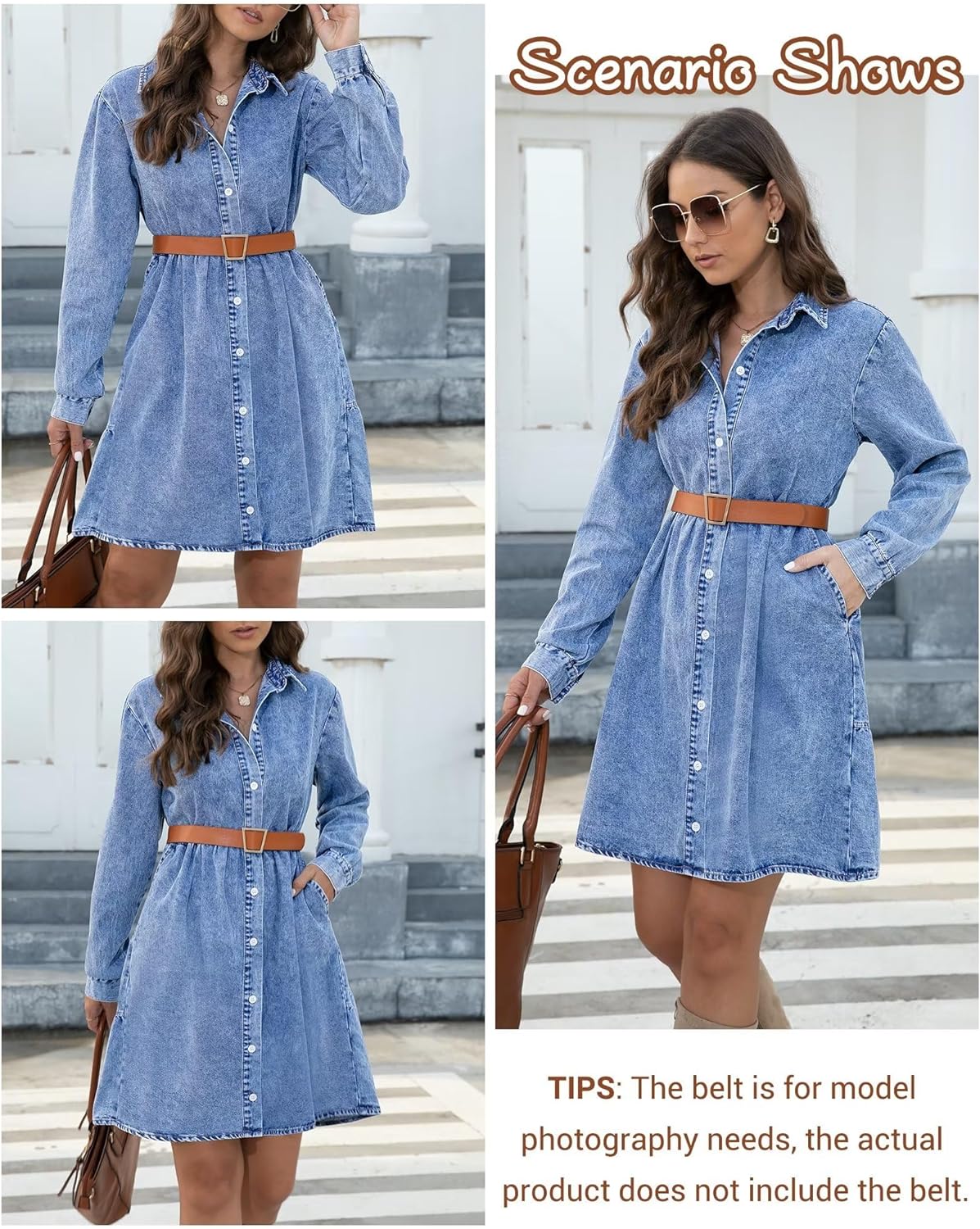 KDF Denim Dress for Women with Pockets Short Sleeve Babydoll Denim Shirt Dresses for Women 2023