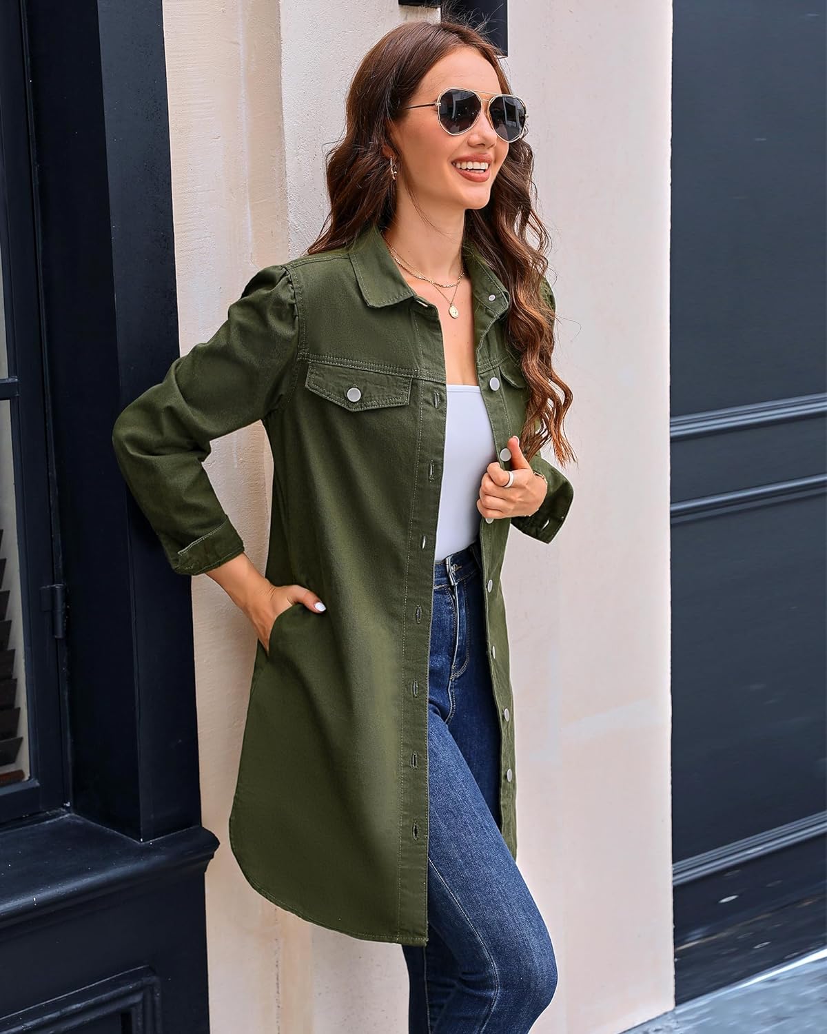 luvamia Denim Dress for Women 2024 Jean Spring Dresses Cowgirl Western Casual Long Sleeve Button Down Dress with Pockets