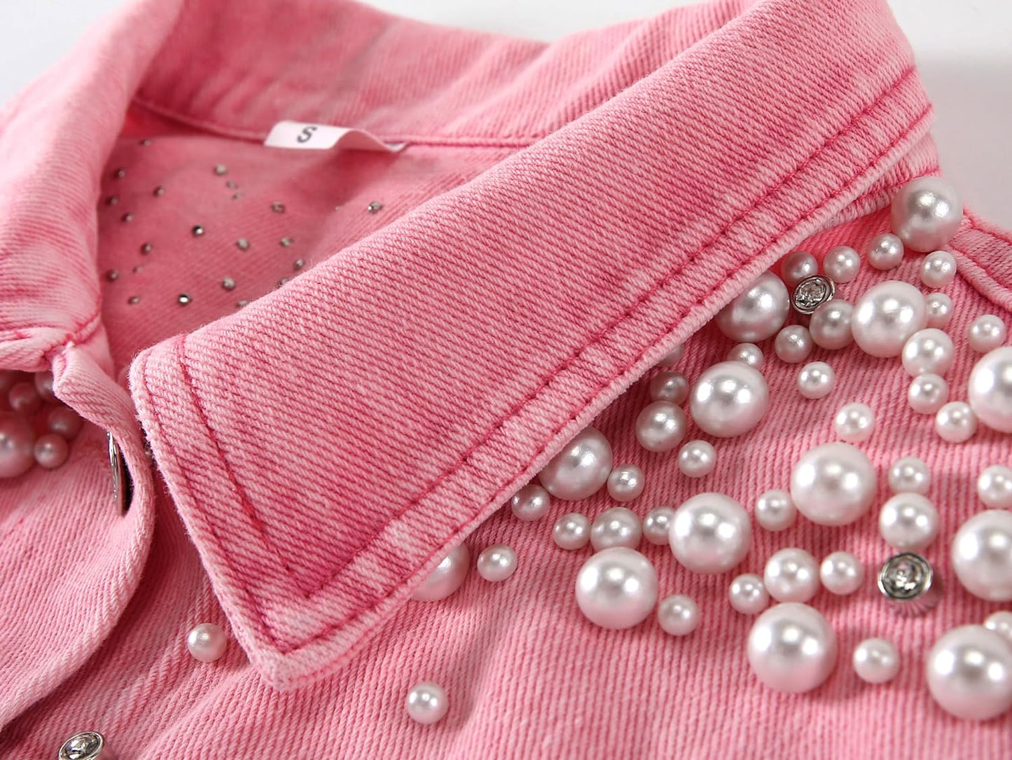 Kedera Women's Embroidered Rivet Pearl Short Denim Jacket Coat