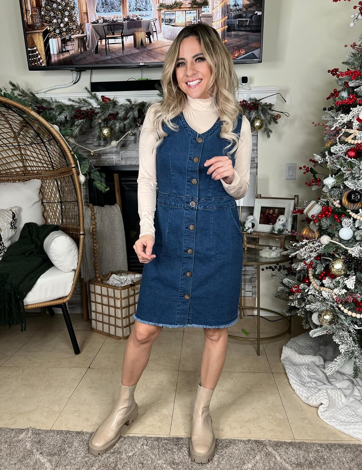 luvamia Women's Casual V Neck Sleeveless Jeans Button Down Denim Short Dress