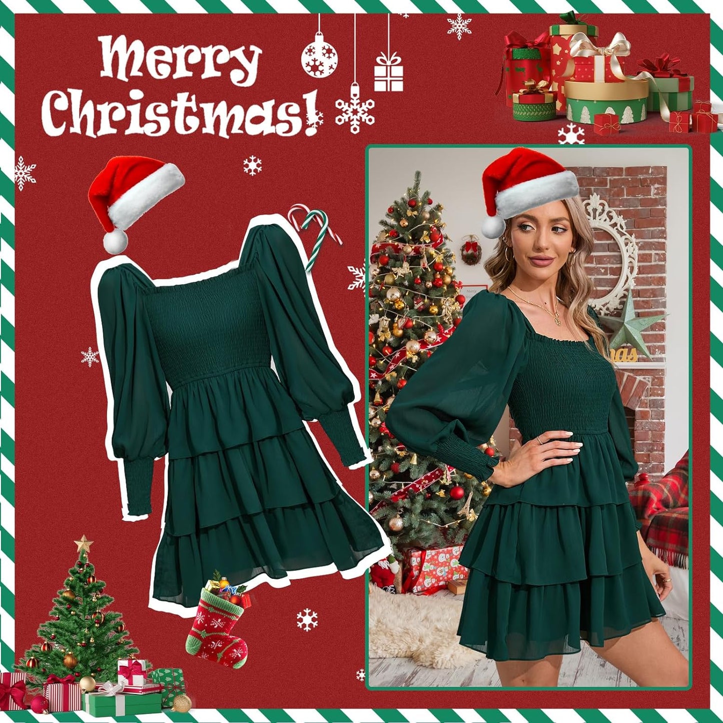 Byinns Women's 2024 Square Neck Ruffle Dress Long Sleeve Floral Print Tiered Tie Back Layered Swing Mini Dress