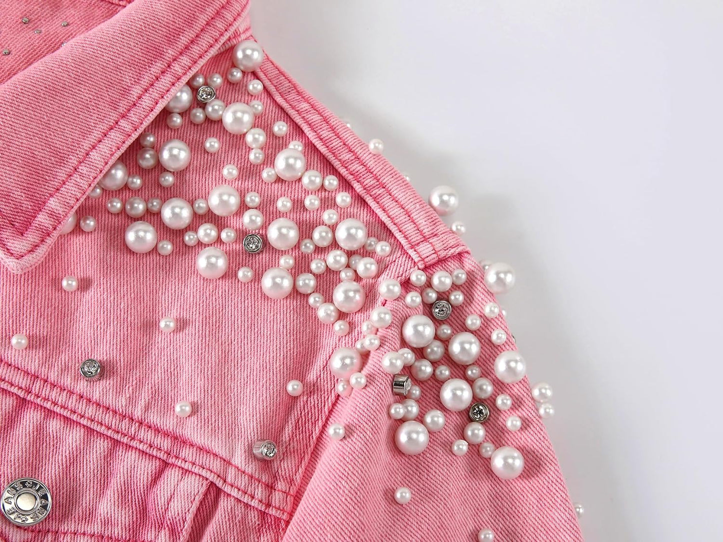 Kedera Women's Embroidered Rivet Pearl Short Denim Jacket Coat