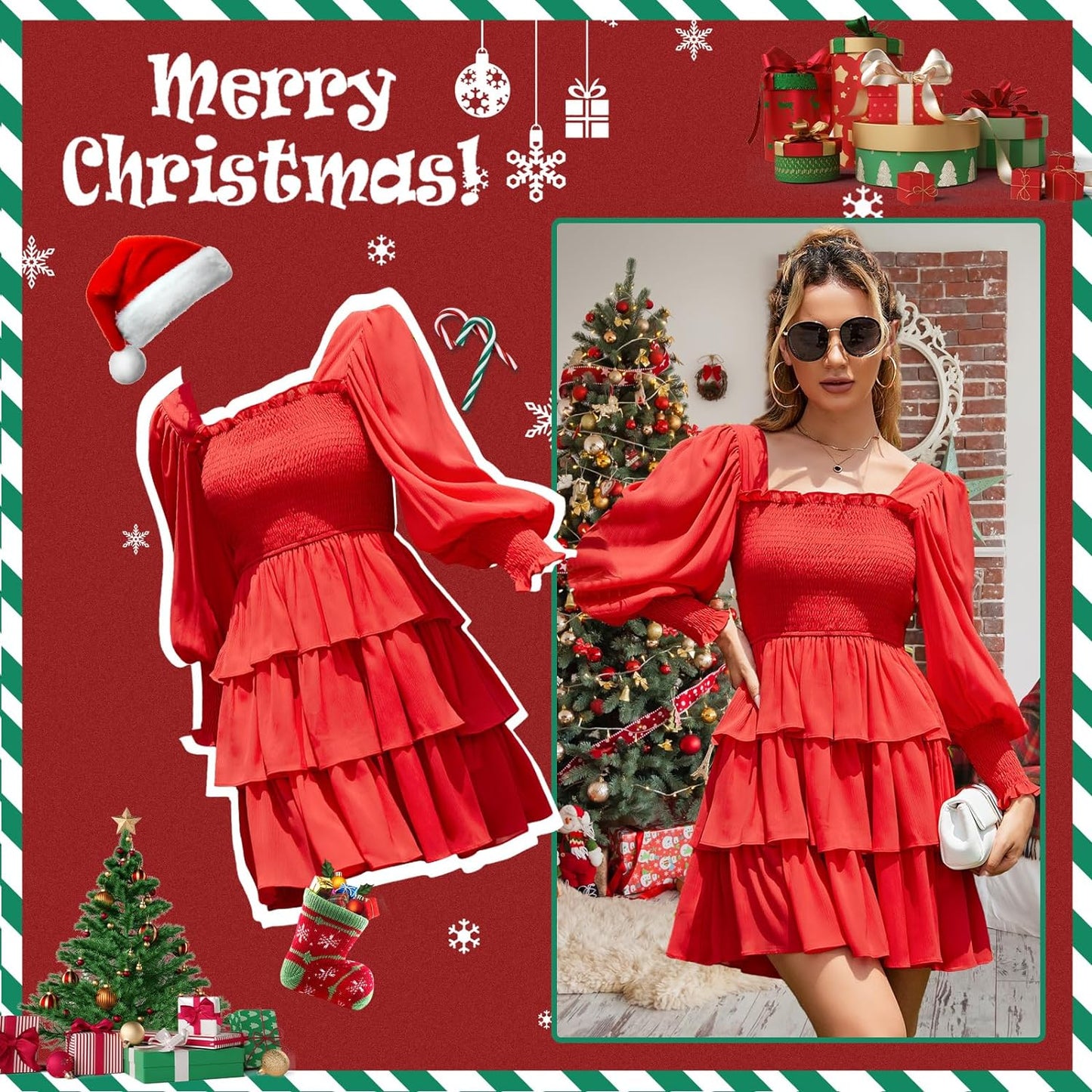 Byinns Women's 2024 Square Neck Ruffle Dress Long Sleeve Floral Print Tiered Tie Back Layered Swing Mini Dress