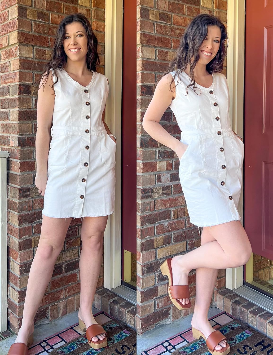 luvamia Women's Casual V Neck Sleeveless Jeans Button Down Denim Short Dress