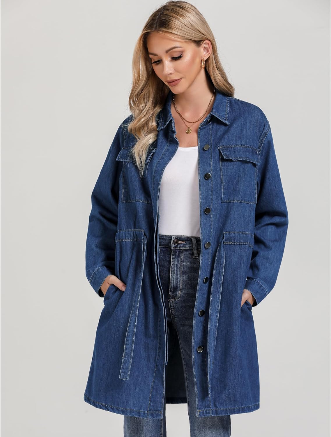 luvamia Denim Dress for Women Long Sleeve Jean Button Down Shirt Dresses with Pockets Casual Fashion Shift Short Dress