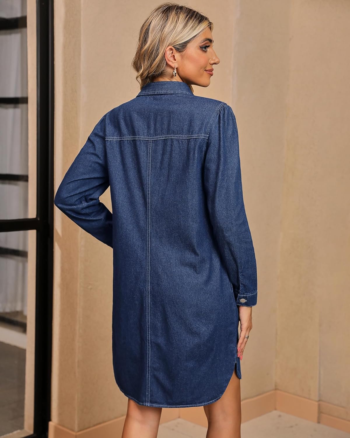 luvamia Denim Dress for Women 2024 Jean Spring Dresses Cowgirl Western Casual Long Sleeve Button Down Dress with Pockets