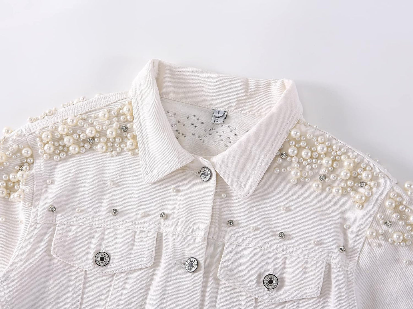 Kedera Women's Embroidered Rivet Pearl Short Denim Jacket Coat