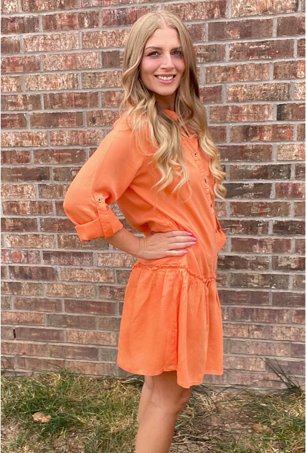 luvamia Denim Dress for Women Long Sleeve Shift Button Down Ruffle Jean Dresses Chambray Western Short Dresses Pockets