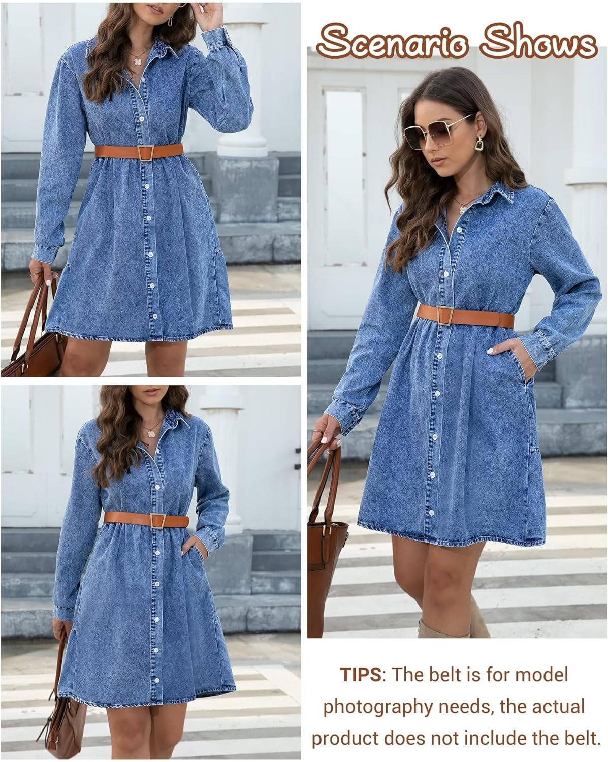 KDF Denim Dress for Women with Pockets Short Sleeve Babydoll Denim Shirt Dresses for Women 2023