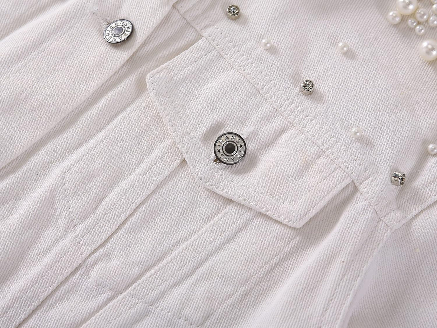 Kedera Women's Embroidered Rivet Pearl Short Denim Jacket Coat