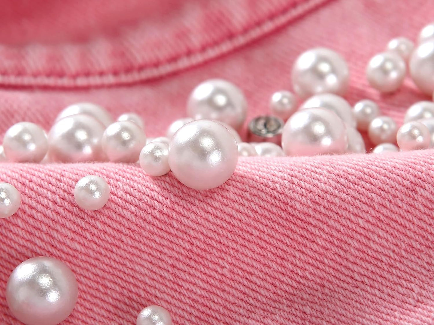 Kedera Women's Embroidered Rivet Pearl Short Denim Jacket Coat