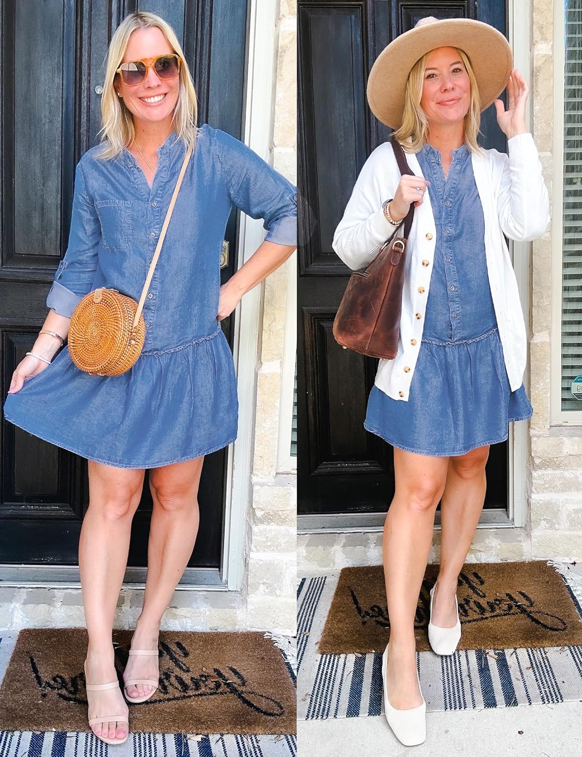 luvamia Denim Dress for Women Long Sleeve Shift Button Down Ruffle Jean Dresses Chambray Western Short Dresses Pockets