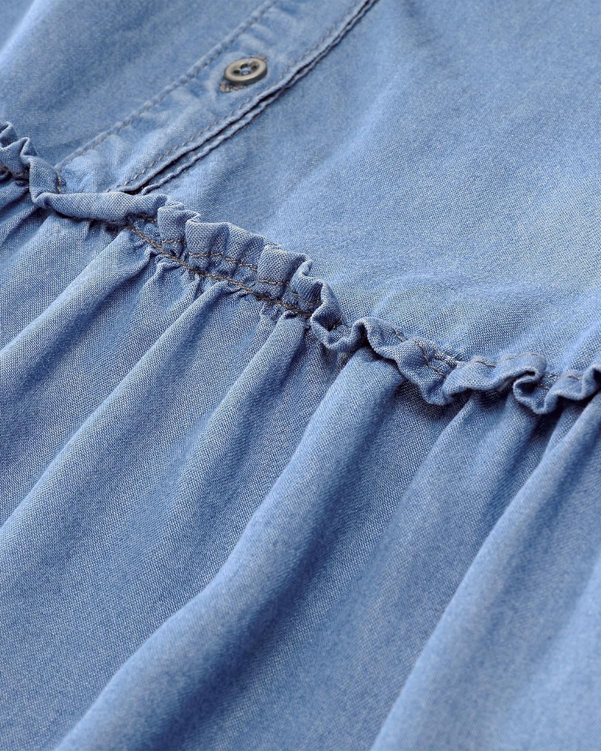 luvamia Denim Dress for Women Long Sleeve Shift Button Down Ruffle Jean Dresses Chambray Western Short Dresses Pockets