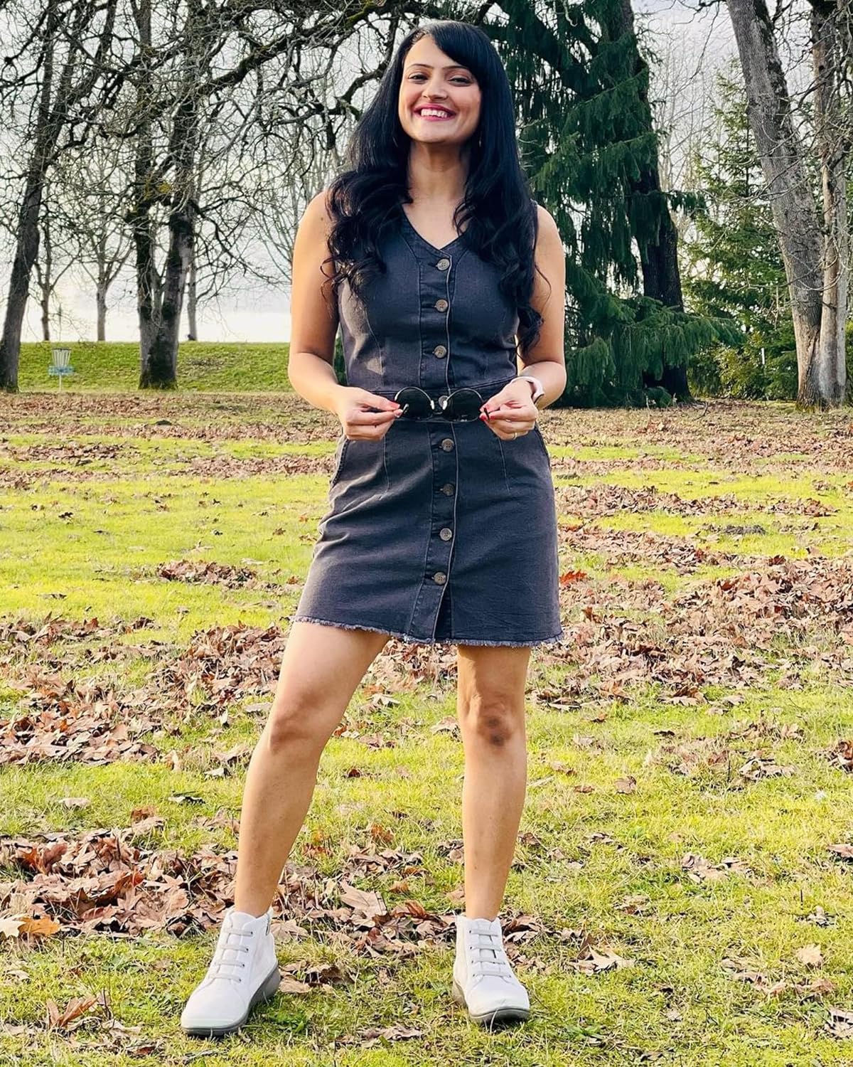 luvamia Women's Casual V Neck Sleeveless Jeans Button Down Denim Short Dress