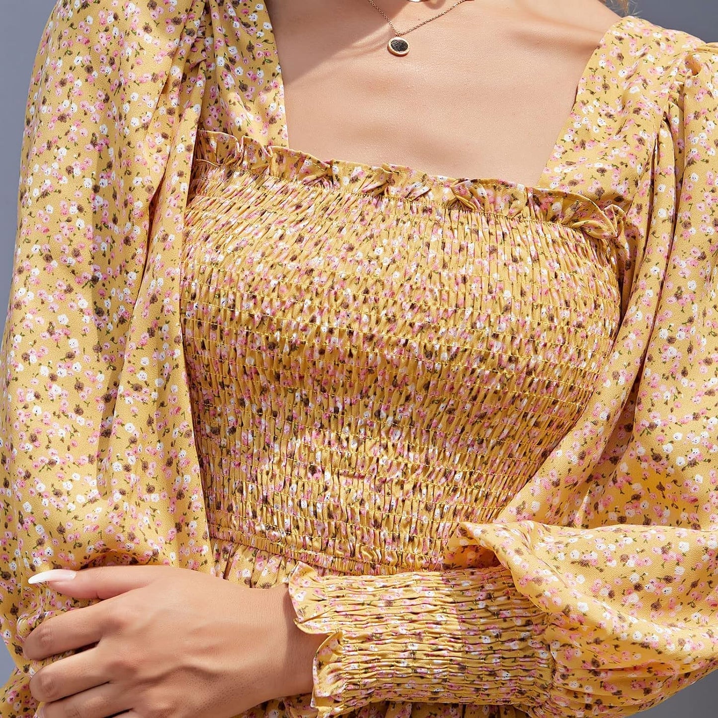 Byinns Women's 2024 Square Neck Ruffle Dress Long Sleeve Floral Print Tiered Tie Back Layered Swing Mini Dress