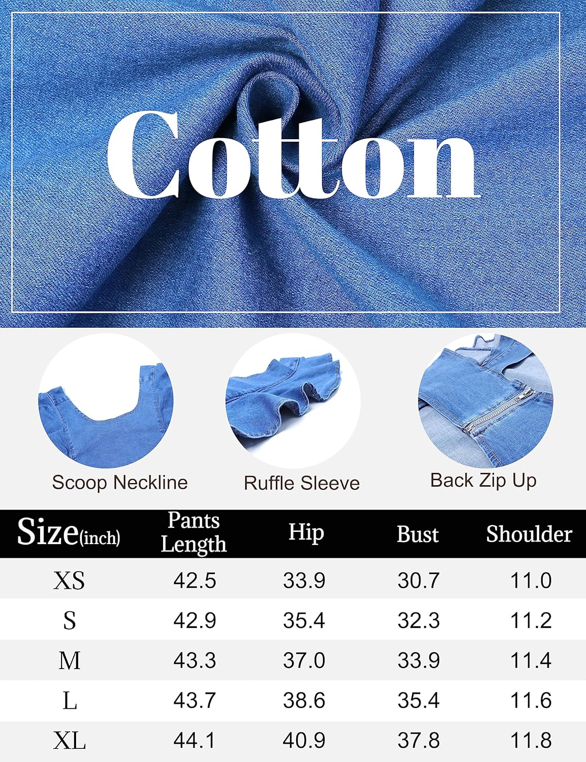 Omoone Women's Flared Denim Jumpsuit Ruffle Sleeve Backless Jeans Jumper Long Rompers