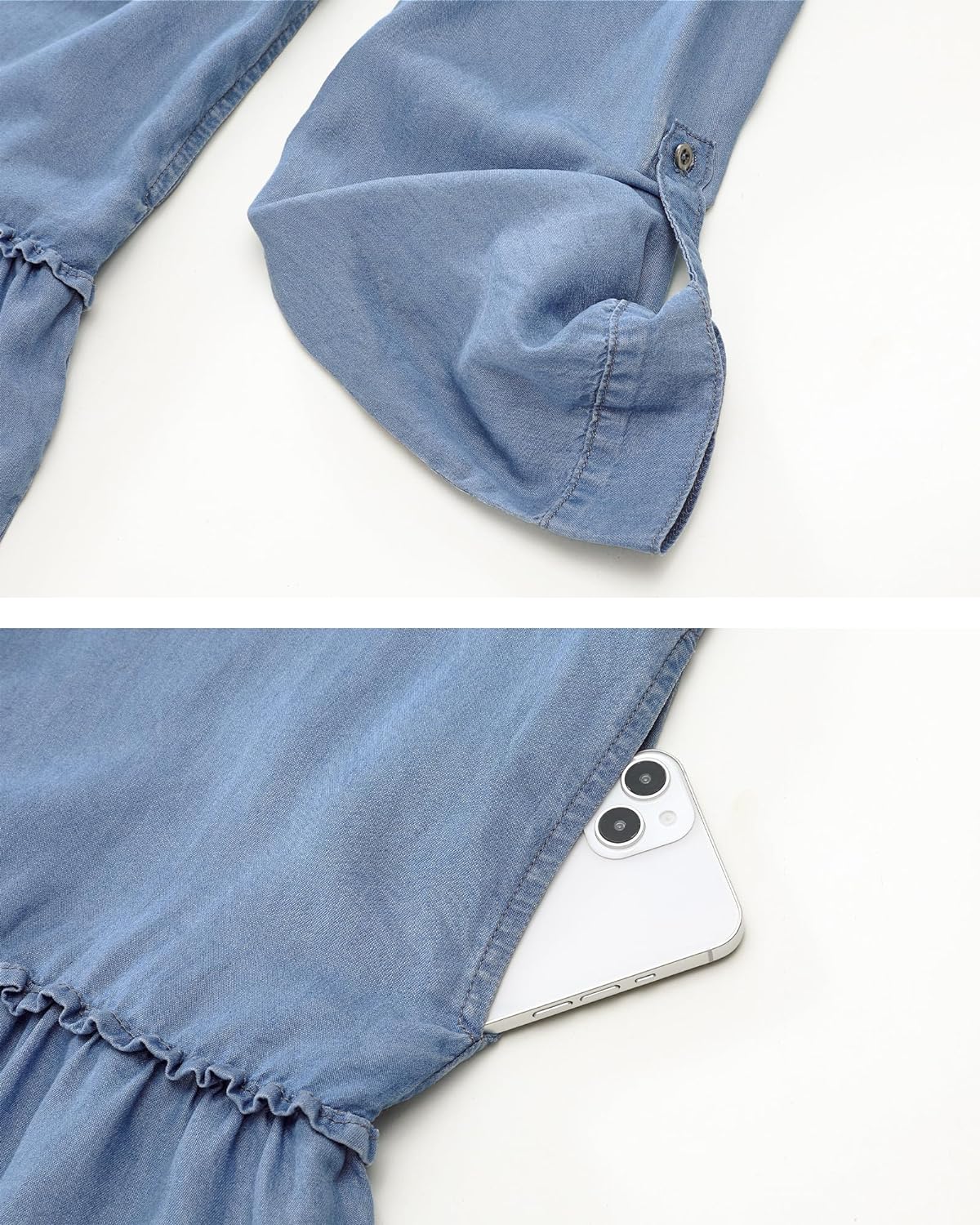 luvamia Denim Dress for Women Long Sleeve Shift Button Down Ruffle Jean Dresses Chambray Western Short Dresses Pockets