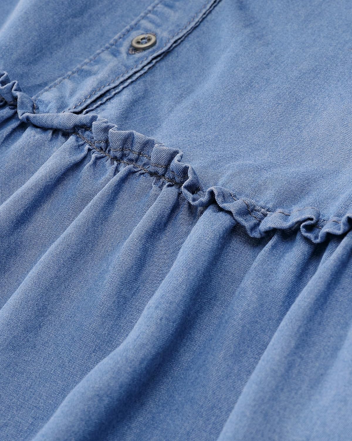 luvamia Denim Dress for Women Long Sleeve Shift Button Down Ruffle Jean Dresses Chambray Western Short Dresses Pockets