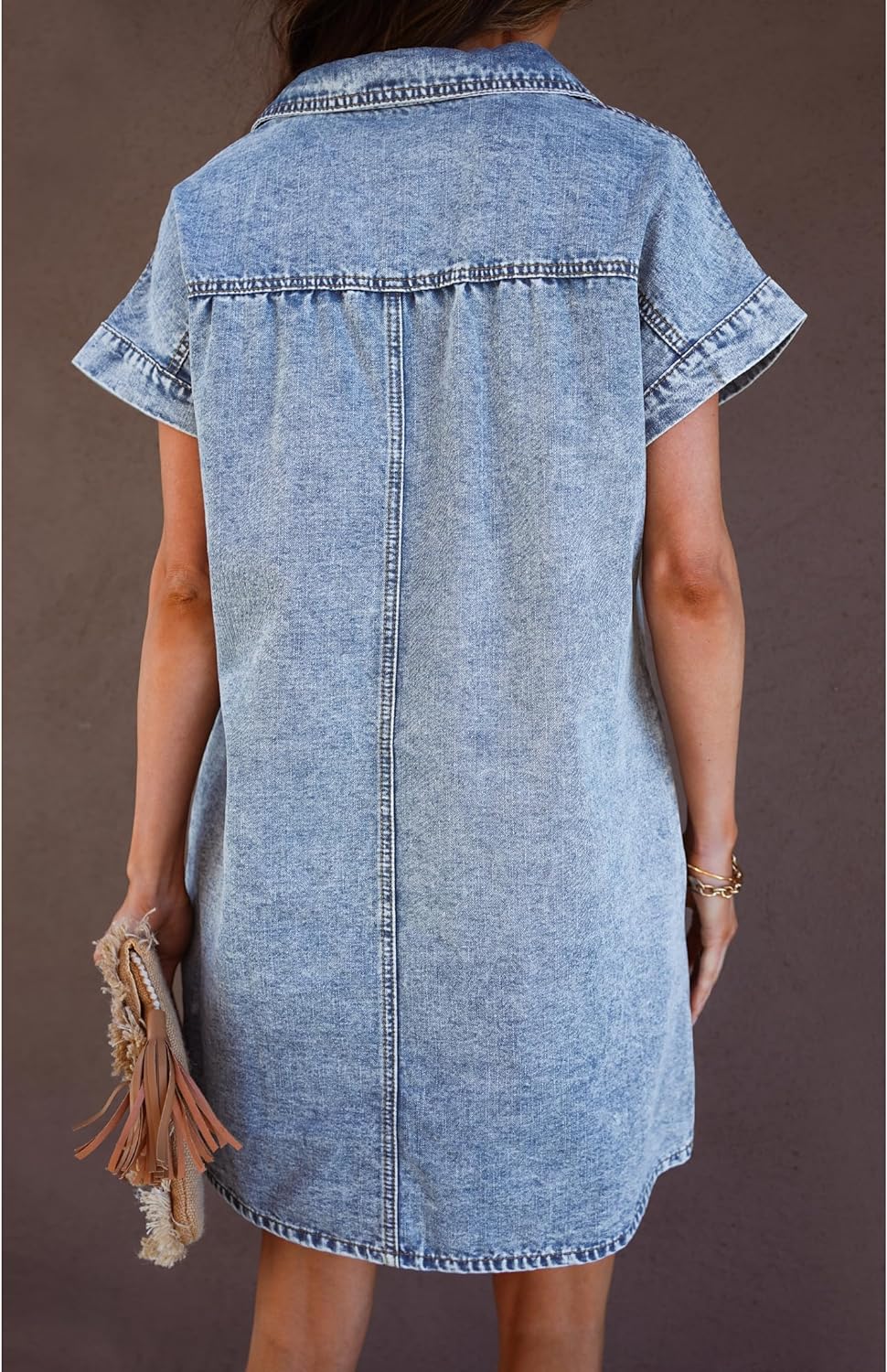 luvamia Denim Dress for Women Summer Short Sleeve Button Down Collared Pleated Western Jean Dresses with Pockets Relaxed