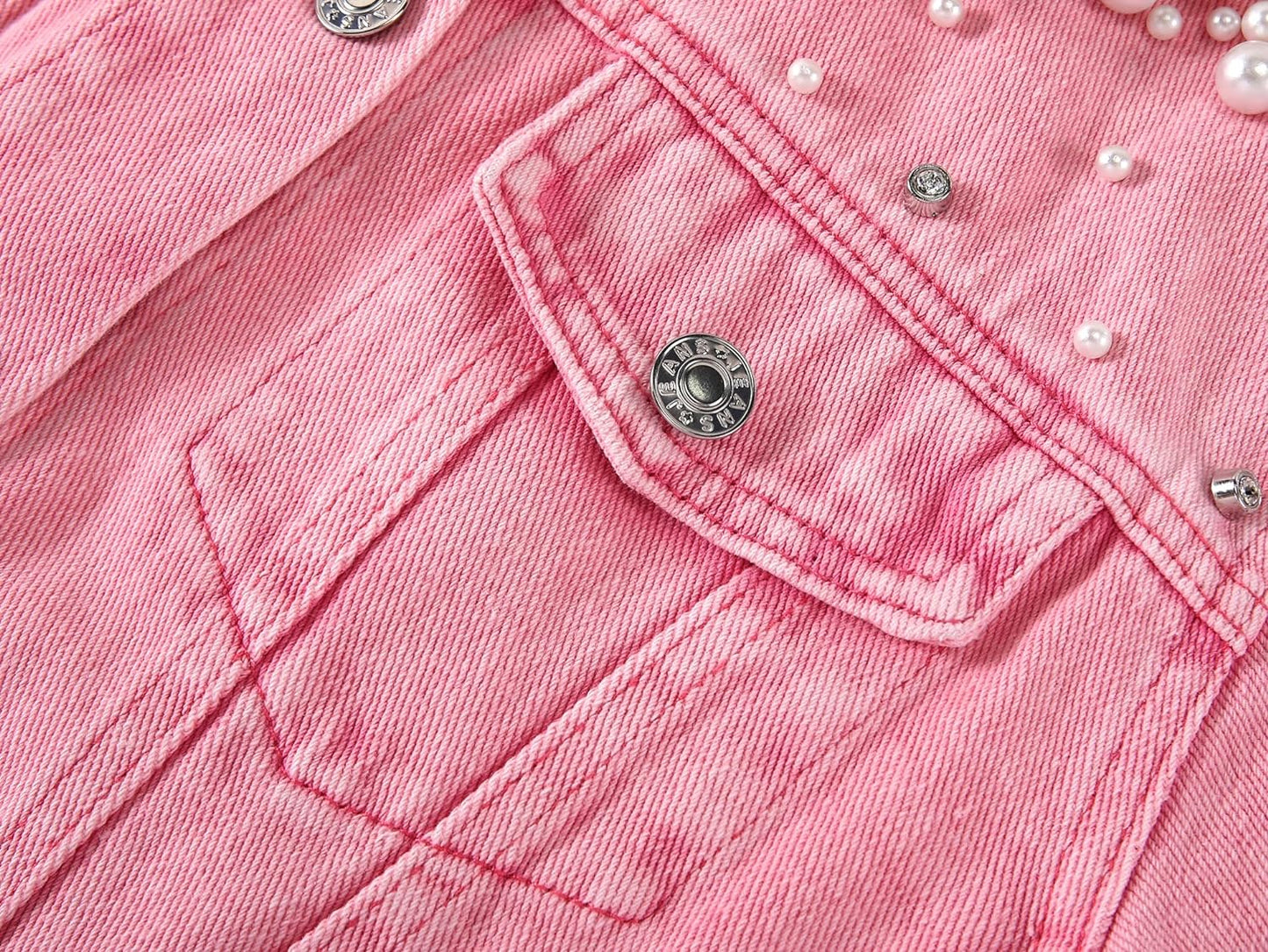 Kedera Women's Embroidered Rivet Pearl Short Denim Jacket Coat